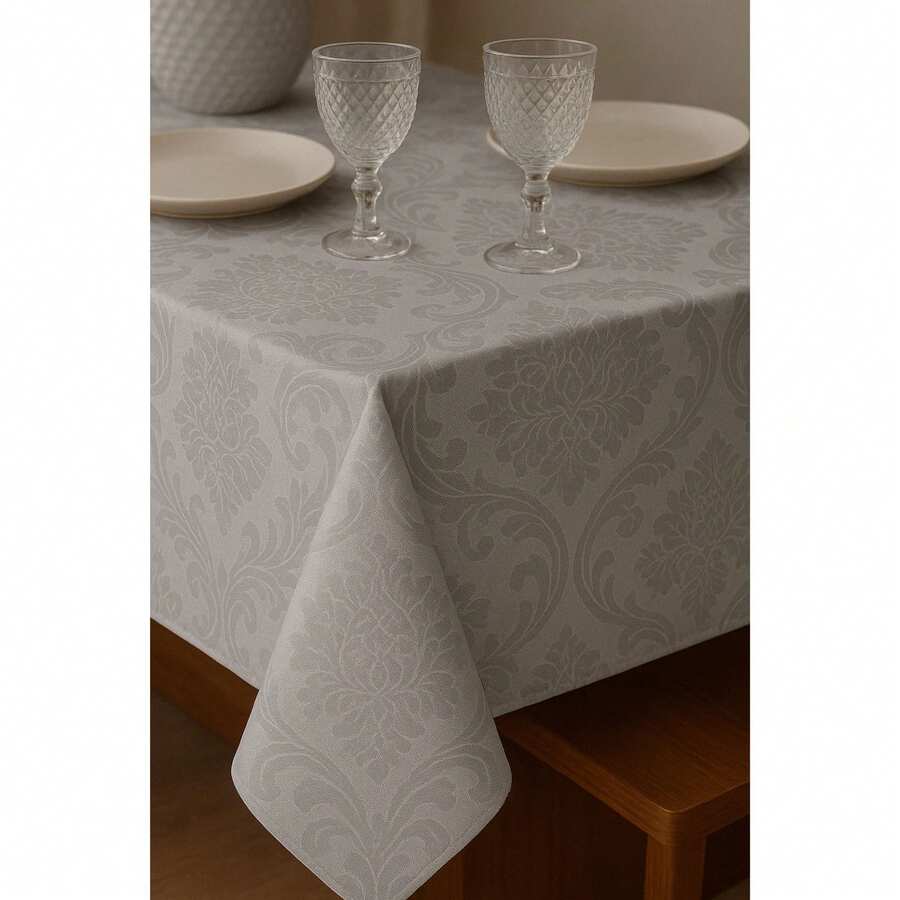 Durable And Elegant Rectangular Jacquard Fabric Tablecloth 4/6/8 Seats Luxury Promotion - Xám - Xem 1