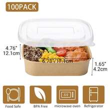 100/40/20 个装 17 盎司方形一次性牛皮纸午餐盒，带盖，多用途沙拉盒，翻盖设计，无涂层，可微波炉加热 - 适用于餐饮服务、居家露营和户外用餐、备餐、食品储存、微波炉适用 - 午餐盒，家庭厨师