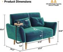 Loveseat Sofa, 47" Velvet Couch For Bedroom, Convertible Wooden Tray & Ergonomic Armrest, For Small Space, Apartment, Living Room, Home Office, Easy Assembly, Green,24327503 - 薄荷綠 - 查看 2