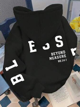 大码女式日常字母“ESS”、文字“BEYOND MEASURE”、“ME 24:7”和袖子字母图案连帽长袖休闲春夏秋季女式大码长袖连帽卫衣圣诞节外出上衣女式度假装女式