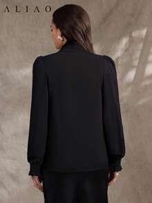 Aliao Elegant 3D Floral Embroidery Lace Ruffle Collar Blouse, Suitable For Holiday Outings, Wedding Season, Valentine's Day, Bohemian Style, Business Casual Women's , Button-Up Shirt, New Year