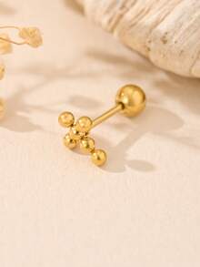 1 brinco de aço inoxidável minimalista com contas redondas lisas em formato de cruz e floco de neve, delicado e pequeno, com haste reta e rosca para bola redonda, ideal para uso diário. - Contas Cruzadas-Ouro - Ver 3