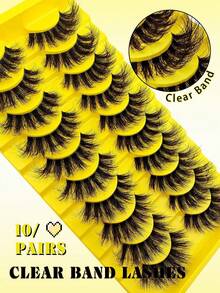 10 Pairs Of Fake Eyelashes, Artificial Fluffy Eyelashes, Natural Daily Appearance Features, Hand Soft Eyelashes, Reusable 10 Pairs Of Different Cross Rolled Eyelashes, CD20 - 黑色 - 查看 12