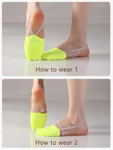 针织半趾鞋、半底舞蹈鞋、啦啦队韵律体操鞋、芭蕾舞袜鞋、旋转鞋、硅胶弹力带、防滑 - 黃色 - 查看 2