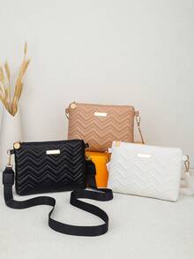 New Fashion Wave Textured Chain Crossbody Shoulder Handbag, Clutch Envelope Bag - Black - View 1