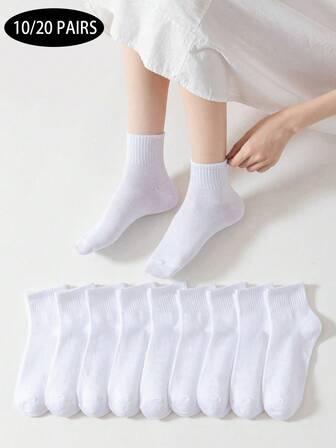 10/20双装透气女式短袜 - 轻盈白色运动袜，适合健身、瑜伽和日常穿着