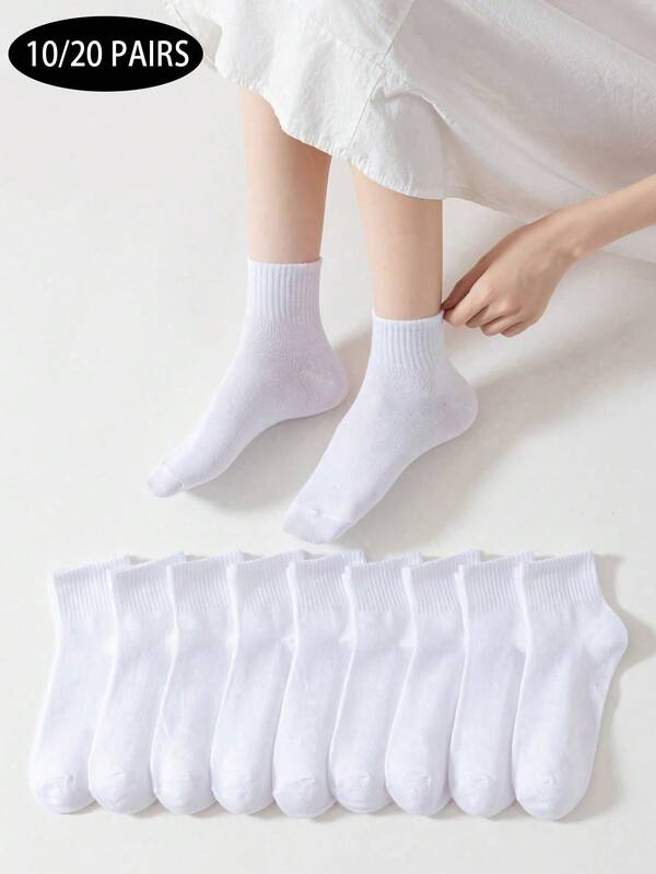 10/20 حزمة جوارب كاحل نسائية قابلة للتنفس - جوارب رياضية بيضاء خفيفة الوزن للجيم والرياضة واللبس اليومي