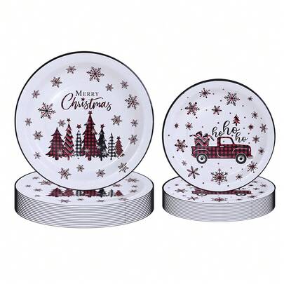 10pcs/20pcs/40pcs/50pcs,Merry Christmas Party Decorations,Snowman Christmas 7inch And 9inch Paper Plates,White Disposable Dessert Cake Dinner Plates For Xmas Winter Holiday Party Favors