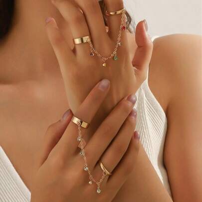 1 件彩色玻璃泪珠流苏可调节手指链手链女士