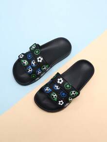 Dép xốp trẻ em, đế mềm chống trượt nhẹ, thiết kế hình bóng đá dễ thương, thích hợp mặc trong nhà/ngoài trời thường ngày, nhanh khô, đế dày màu trơn đơn giản, dép đi biển/bóng rổ cho cả nam và nữ - màu đen - Xem 11