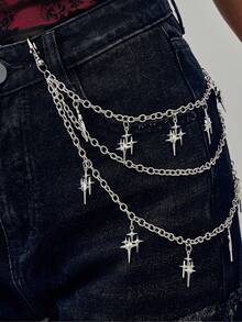 1pc Women's Fashionable And Sparkling Star Pants Chain, Multi-Layer Metal Waist Chain, Hanging Chain, Personalized And Versatile Pants Chain - Multicolor - View 3
