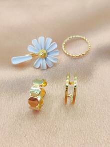 2pcs/Set Minimalist Style Hollow Star Adjustable Rings Set For Women, Gold & Silver - Daisy - View 11