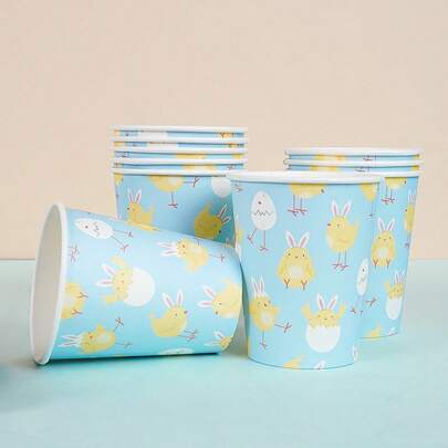 10/25 كوب ورقي بنمط صغار الدجاج الفاقس الأزرق سعة 9 أونصة، إكسسوارات حفلة، أكواب ورقية يمكن التخلص منها. مناسبة لأغراض متنوعة بما في ذلك إمدادات النزهات وحفلات أعياد الميلاد. التخييم والديكور وأنشطة الاحتفال. هدايا الحفلات، حفلات الزفاف، ديكورات المطاعم، أدوات المطبخ، الحفلات، صغار الدجاج