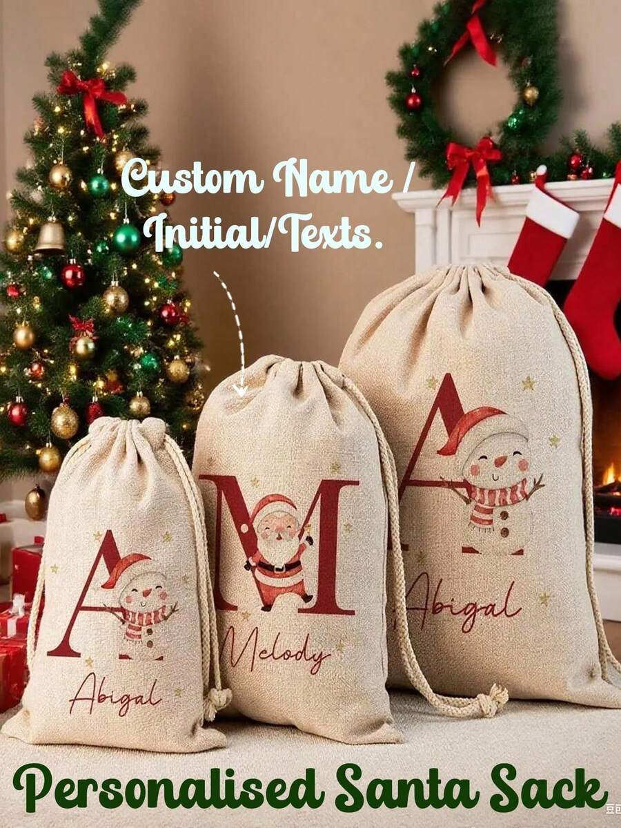 Personalized Santa Claus Bag - Customized Christmas Bag - Personalized Christmas Toy Bag - Initial Letter Christmas Reindeer - Christmas Gifts. Christmas Gifts, Large Santa Claus Bag, Christmas Stocking Bag, Holiday Gift Bag, Personalized Christmas Bag, 2025 Family Gifts, Santa Claus Gifts. Customized Initial Letter Santa Claus Bag, Personalized Christmas Gift Bag, Letter Combination Drawstring Bag - Multicolor - View 1