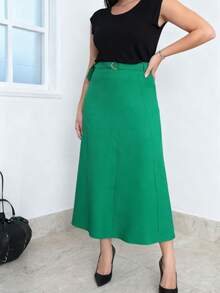 Long Skirt With Belt Zipper With Belt - Green - View 1