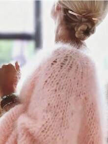 Women's Fashion Chunky Knit Lantern Sleeve Cardigan, Minimalist Soft & Cozy Knitted Sweater, Seamless Open Front Design Long Sleeve Knitwear - Essential For Christmas & New Year