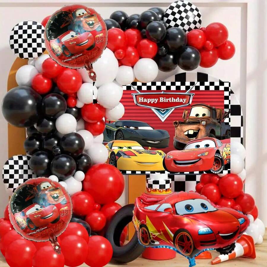 新款汽车主题派对气球套装，酷炫赛车生日派对气球DIY拱门气球链套装 - 彩色 - 查看 1