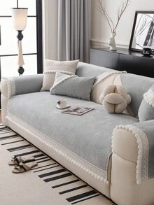 1件加厚绒面沙发垫套，四季通用现代简约防滑沙发座垫保护套，防尘可水洗，柔软不褪色，宠物友好，可调节尺寸，适用于转角沙发、卧室、办公室、客厅 - 淺灰色 - 查看 5