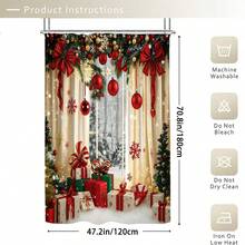 Christmas Decorations1/3/4pcs Christmas Window Scene Shower Curtain Bathroom Set, Gift Box With Bow And Snowflake Print Waterproof And Wear-Resistant Bathroom Decor And Accessories,With 12 Hooks - Includes Toilet Seat Cover, Bath Mats, And Rugs Polyester Fabric - Washable - Perfect For Holiday Decor,Home/Bedroom/House/Western/Winter Decor