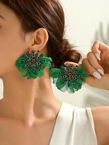 1 Pair Women's Sparkling Colorful Rhinestone Fabric Flower Large Stud Earrings Fashion Exaggerated Statement Jewelry For Party Prom