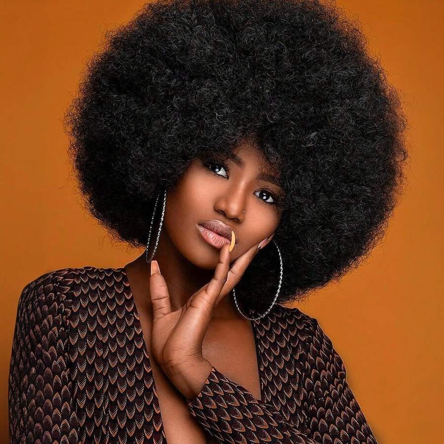 Afro Wigs For Women 10 Inch Afro Curly Wig 70s Wig Large Bouncy And Soft Natural Looking Full Puff Wigs For Party Cosplay Afro Wig (Black) - Black - View 1