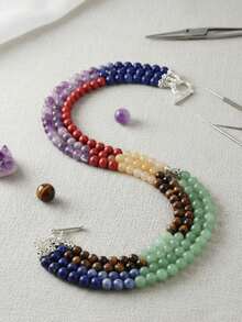 Ágatas 7 chacras piedra natural para bisutería set cuentas artesanales para pulseras collares amuletos joyería equilibrio energético colores vibrantes accesorios hechos a mano espiritualidad regalos creatividad - 1 tira - Ver 2