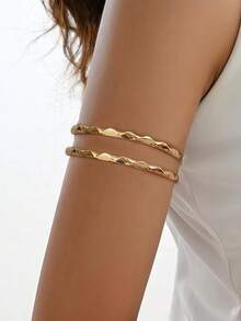 1pc Minimalist Hollow 3-Layer Metal Armlet, Personalized Geometric Punk Opened Adjustable Body Chain Bracelet, Wedding Accessory - Multicolor - View 8