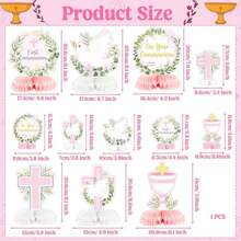 D12Pcs First Holy Communion Party Decorations - Pink White Religious Cross Chalice And  Centerpieces Honeycomb Centerpieces Tables Photo Props Party Plies For Child S Bled Celebration - Hồng - Xem 2