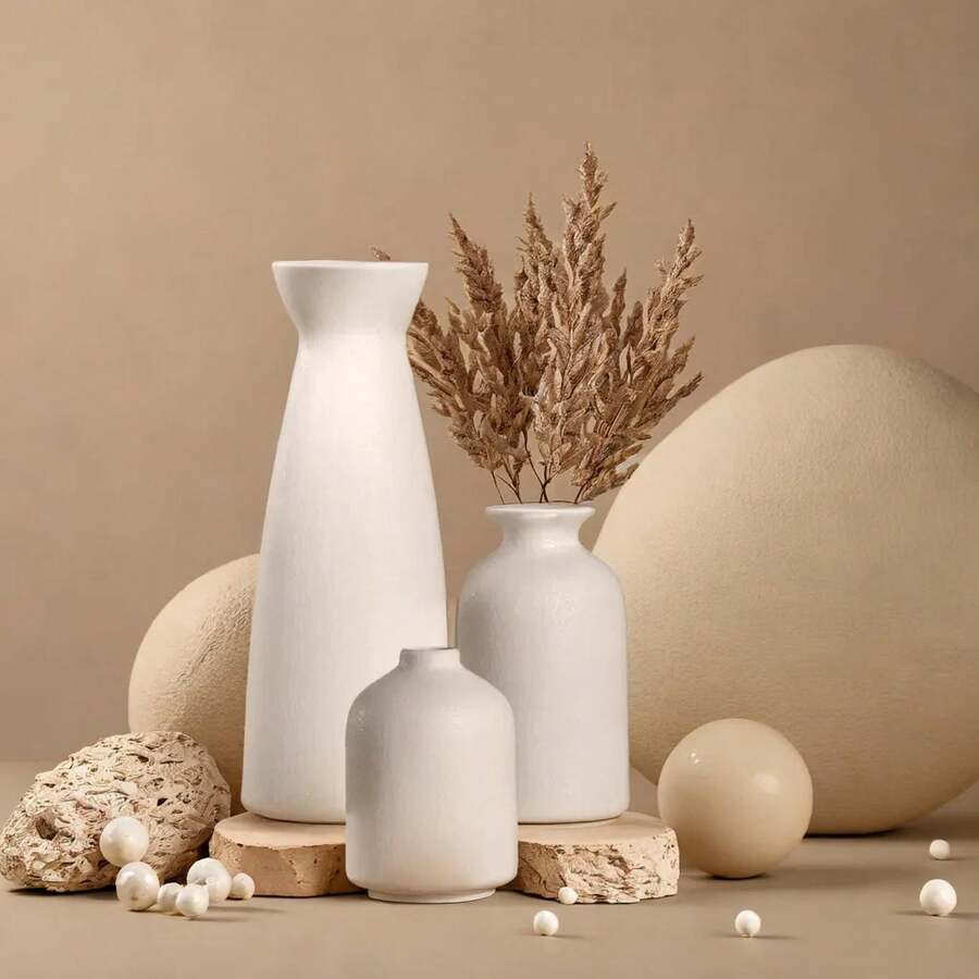 1pc/Set Vase Set - 3 Small Vases For Decor, Modern Bohemian Style Rustic Home Decor, Reeds & Dried Flowers Vase, Creative Stand, Suitable For Table, Bookshelf, Entryway - Retro Morandi Vase Set, Craft Display, TV Cabinet Soft Decor, Beige Vase, Fresh Flower Gift, Birthday Graduation Gift