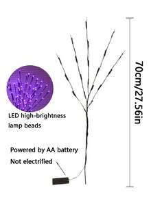 2 Bộ Đèn Dây LED Hình Cành Cây Bạch Dương Thanh Lịch - Sử dụng pin, Có các tùy chọn màu Tím/Trắng ấm/Hồng/Xanh dương, 20 bóng đèn LED, Thích hợp trang trí nhà cửa, phòng ngủ, đám cưới, Giáng sinh, ngày lễ. - 2 đèn cành màu nâu - Xem 11