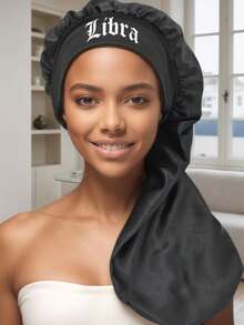 1件装真丝长帽，十二星座印花宽檐贴合长发帽 - 女士缎面睡眠帽，护发配件，柔软面料长帽，贴合帽型。睡眠帽 - 黑色-long bonnet-星座-1pc - 查看 19