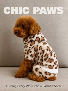 holdhoney 1-Piece Animal Print Jumpsuit Dog Cat Clothes, Winter Plush Fleece Bodysuit - Cozy Warm Windproof Pet Apparel, Cute Fashion Outfit For Small Medium Dogs Cats, Christmas Gift, Birthday Party, Daily Wear, Outdoor Walking, Photo Shoots, Holiday Celebration, Snow Day Adventure