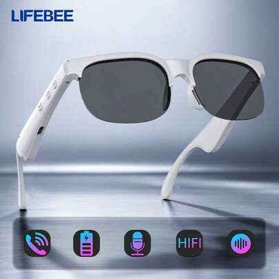  LIFEBEE 无线智能眼镜耳机，无线音频眼镜耳机，支持无线通话、音乐播放、内置麦克风、可充电高清音质，适用于办公场合的无线智能眼镜