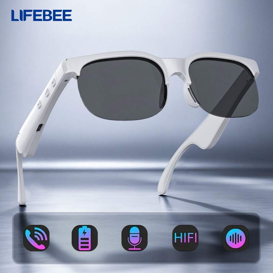 LIFEBEE 无线智能眼镜耳机,无线音频眼镜耳机,支持无线通话、音乐播放、内置麦克风、可充电高清音质,适用于办公场合的无线智能眼镜 - 1 Set - 查看 1