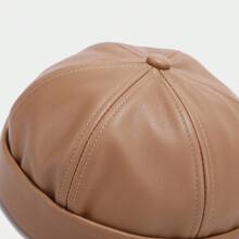 Retro Brimless PU Leather Landlord Hat Solid Color Landlord Hat Melon Caps Autumn Docker Cap - 卡其色 - 查看 9