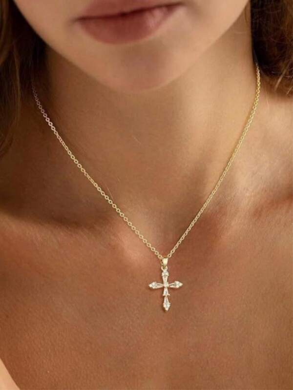 1 pieza Collar con colgante de cruz simple, elegante cadena para la clavícula, regalo versátil para mujeres