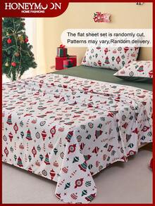 Juego de sábanas con estampado de bolas y campanas navideñas, 3/4 piezas, con funda de almohada, de tacto suave como una nube, resistente a las arrugas y al encogimiento, incluye 1 sábana plana + 1 sábana ajustable + 1/2 fundas de almohada, sábana de bolsillo profundo, para camas de todos los tamaños, certificado Oeko-Tex