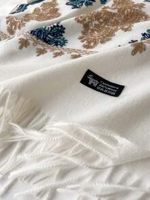 1 件女士秋冬仿羊绒刺绣围巾，厚实保暖流苏刺绣波西米亚风格旅行披肩斗篷