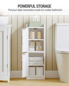 HEXCELEN Bathroom Storage Cabinet, Small Corner Floor Cabinet With Door And Shelves, Narrow Bathroom Organizer And Paper Storage With Adjustable Shelves, For Small Spaces, White - 白色 - 查看 6