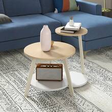 Round Coffee Tables Set Of 2, Nesting Tables With Storage Space And Unified Style Design, Small Coffee Tables, Side Table, Natural Oak -By GeoTower - Natural Oak - View 3