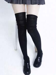 1 Pair Elegant Mori Girl Style Striped Over The Knee High Socks, Slim Spring/Autumn - 白色 - 查看 2