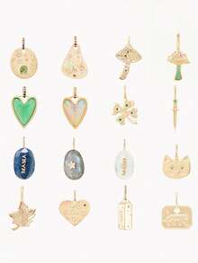 1PC Fashionable DIY, Simple And Elegant, Heart-Shaped Zirconia Cat Maple Leaf Pendant, Gold-Plated And Color-Preserved 14K