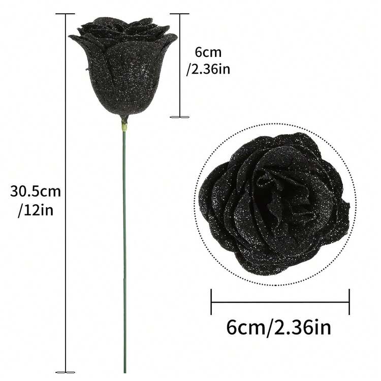 MEHELANY 20個入りボックス 人工ゴールドパウダーローズ 茎付き、ブラックグリッター装飾ローズ、DIY人工花、ハロウィンDIYリース工芸、ウェディングブーケ、ホームパーティーテーブルデコレーション、ホリデーパーティー、バレンタインデー、母の日、春のデコレーション、ホームデコレーション、誕生日プレゼント、ルームデコレーション、ガーデンアウトドアデコレーション、ゴシックウェディングデコレーション向け - ブラック - 見る 2