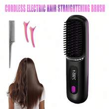 2025 Hair Straightener - Cordless Comb With Negative Ions, 4000mAh Fast Heating And Portable Travel Design, A Great Home Item, Rechargeable Hair Straightener And Curling Brush - 黑色 - 查看 2