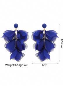 1 Pair Women's Bohemian Klein Blue Fabric Flower Tassel Earrings Exaggerated Romantic Fashion Jewelry For Party Prom Beach Vacation