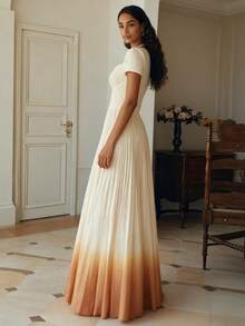 Ombre Elegant Pleated Bust Zipper Formal Evening Gown, Suitable For Wedding - White - View 2