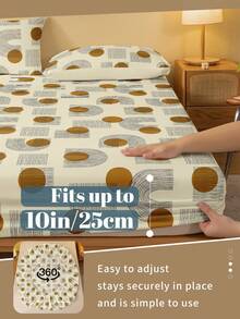 1pc Digital Printed Fitted Sheet, Mattress Protector, Soft & Breathable, Anti-Pilling, Home Decor, Bedroom Bedding, Minimalist Round Polka Dot Pattern Fitted Sheet, Fashionable Mattress Cover - Multicolor - View 4