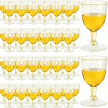 50 Pack Reusable Stemware, 150ML Gold Powder Shatterproof Wine Stemware, Suitable For Halloween, Christmas, Restaurants, Banquets, Plastic Wine Glasses For Parties, Bars And Other Places. - 透明 - 查看 1