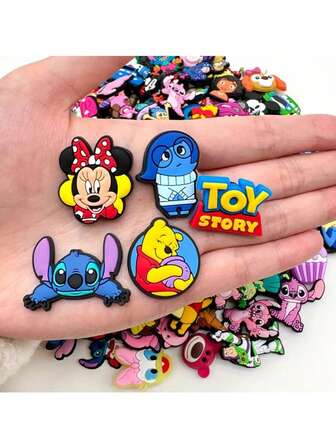 100pcs Shoe Charms, Cute Mickey, Buzz Lightyear, Stitch Shoe Accessories, DIY Shoe Pendant, Perfect For Decorating Hair Accessories, Phones, Bags, Shoes, Backpacks, Suitable For Birthday Gifts, Party Favors, Christmas Gifts