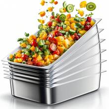 1-2-4 件装全尺寸蒸锅，4 英寸深，13 升容量 - 适用于烤箱、酒店的不锈钢食品容器 - 防卡设计 - 銀色 - 查看 12